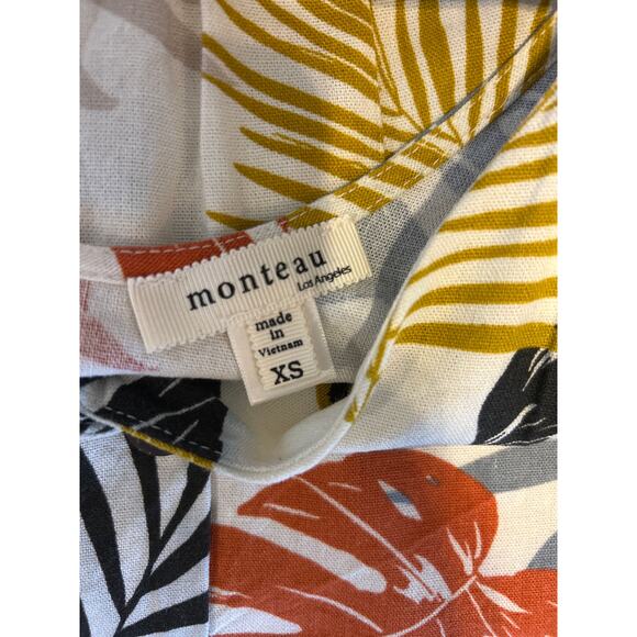 Monteau | Cream Linen Blend Floral A Line V Neck Button Front Dress | XS - Picture 14 of 14